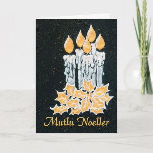 Christmas Candles and Holly, Turkish Greeting Card