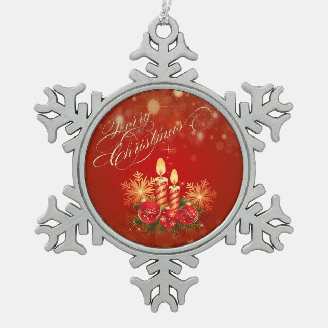 Christmas Candles, Balls, Snowflakes Snowflake Pewter Christmas Ornament (Front)