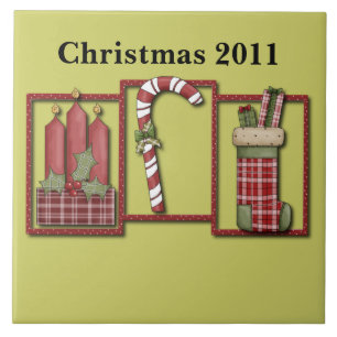 Christmas Candles, Candy Cane & Stocking Tile
