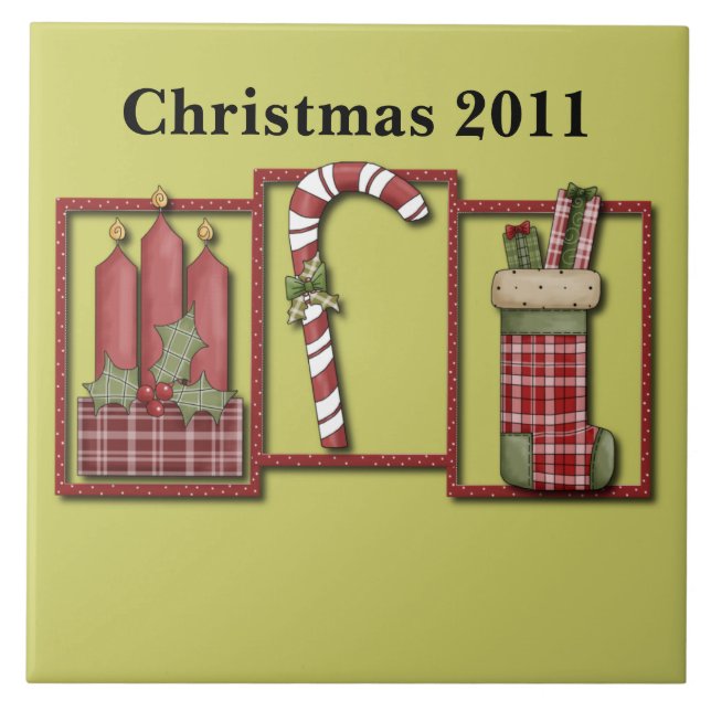Christmas Candles, Candy Cane & Stocking Tile (Front)