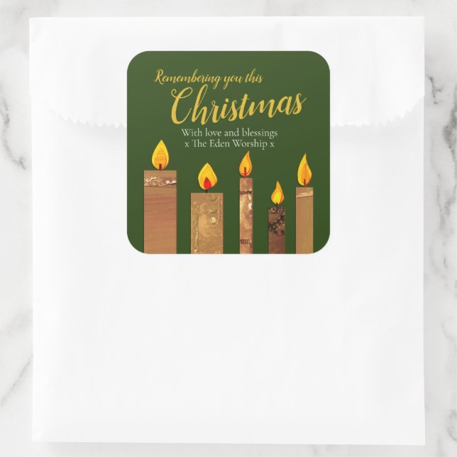 Christmas candles golden green worship paper art square sticker (Bag)