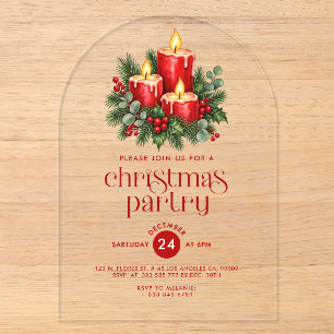 Christmas Candles & Holly Decoration Party Acrylic Invitations