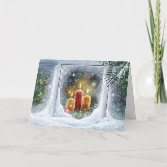 Christmas Candles In The Window Holiday Card (Front)
