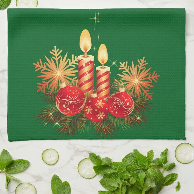 Christmas Candles Kitchen Towel (Folded)