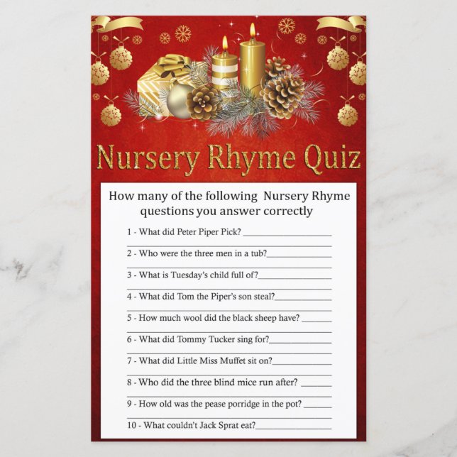 Christmas candles Nursery Rhyme Quiz baby shower (Front)
