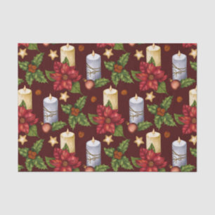 Christmas Candles, Poinsettia and Holly Berry Tissue Paper