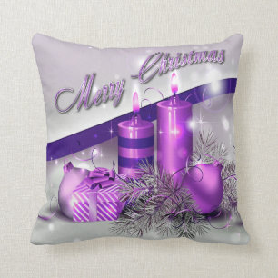 Christmas Candles Purple Sparkle Cushion