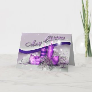 Christmas Candles Purple Sparkle Holiday Card