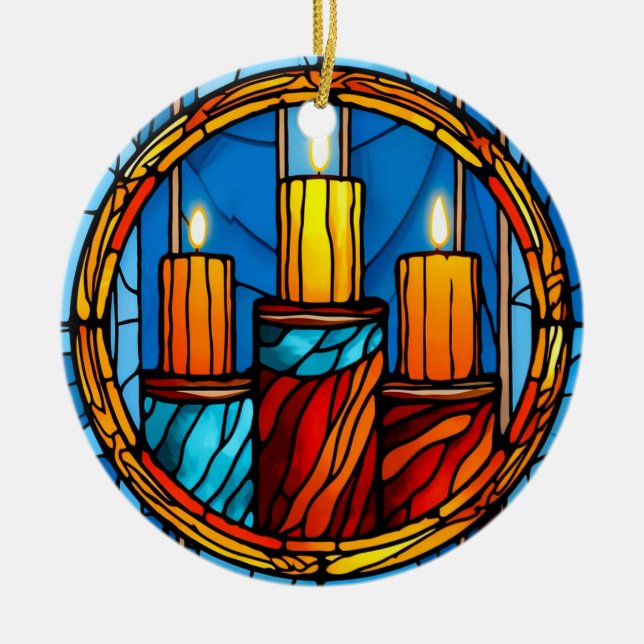 Christmas Candles stained glass style Ceramic Tree Decoration (Front)
