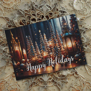 Christmas Candles Village Grey Tablescape Holiday Card