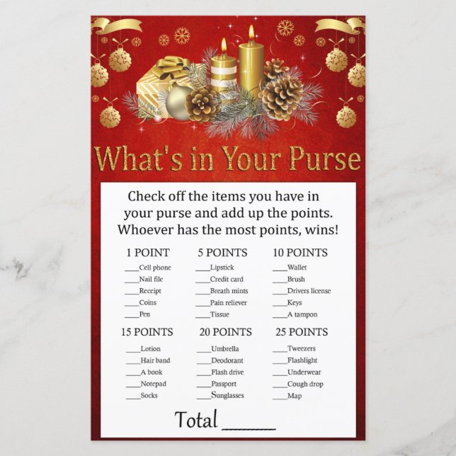 Christmas candles What's in your purse game (Front)