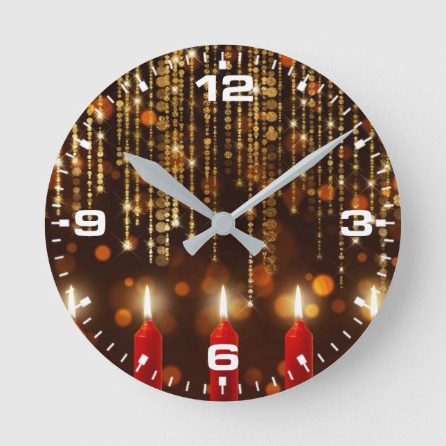 Christmas Candles With Bokeh Highlights-25983 Round Clock (Front)