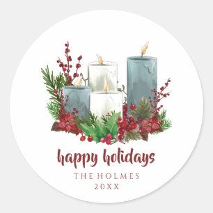 Christmas Candles with Flowers and Berries  Classic Round Sticker