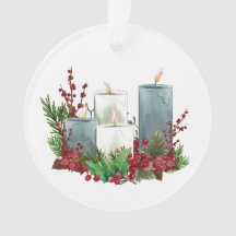 Christmas Candles with Flowers and Berries