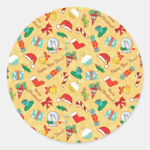 Christmas candy,bells and santa hat classic round sticker