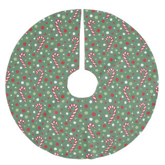 Christmas Candy Cane and Polka Dots Green Brushed Polyester Tree Skirt