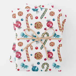 Christmas Candy Cane and Sweets  Wrapping Paper Sheet