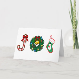 Christmas Candy cane Bells wreath Snowman Sock JOY Holiday Card