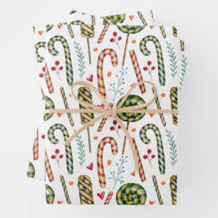Christmas Candy Cane, Berries and Sweets  Wrapping Paper Sheet