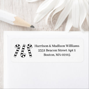 Christmas candy cane black white Return Address 