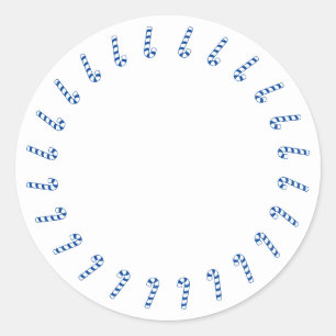 Christmas candy cane border blue and white blank classic round sticker