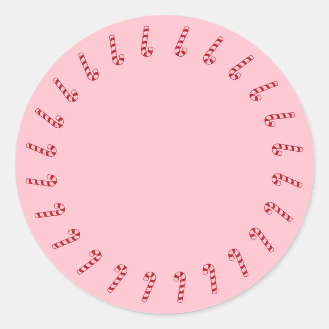 Christmas candy cane border red pink blank cute classic round sticker (Front)