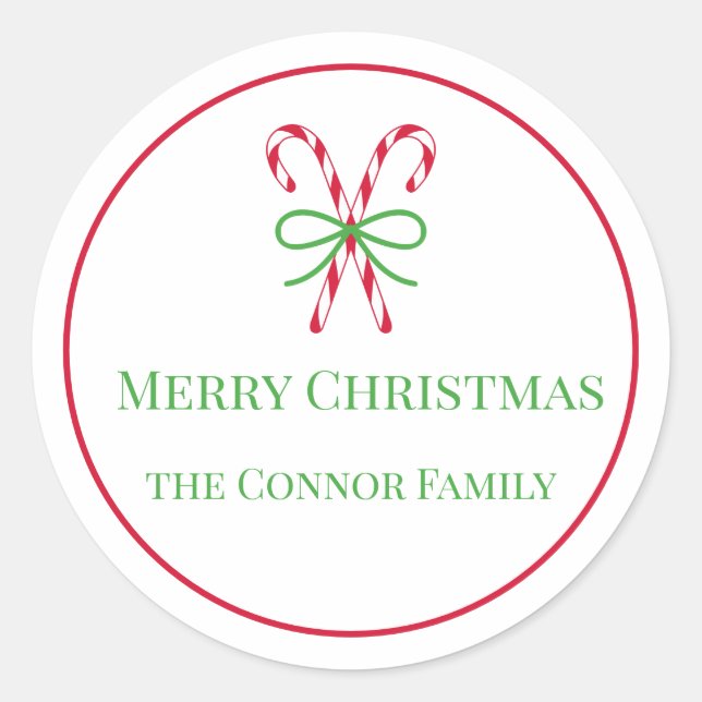 Christmas Candy Cane Classic Round Sticker (Front)