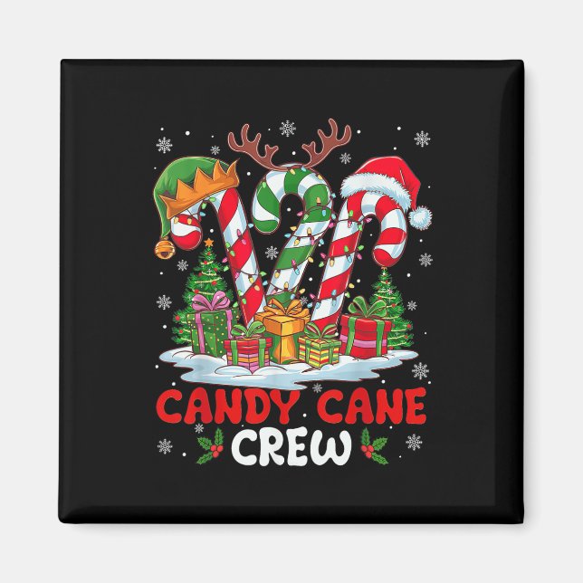 Christmas Candy Cane Crew Black Crew Neck Long Sle Magnet (Front)