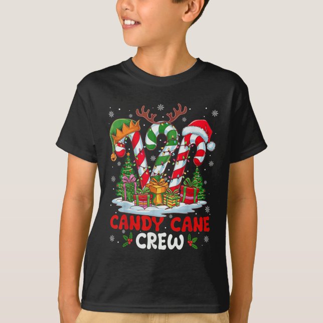 Christmas Candy Cane Crew Black Crew Neck Long Sle T-Shirt (Front)