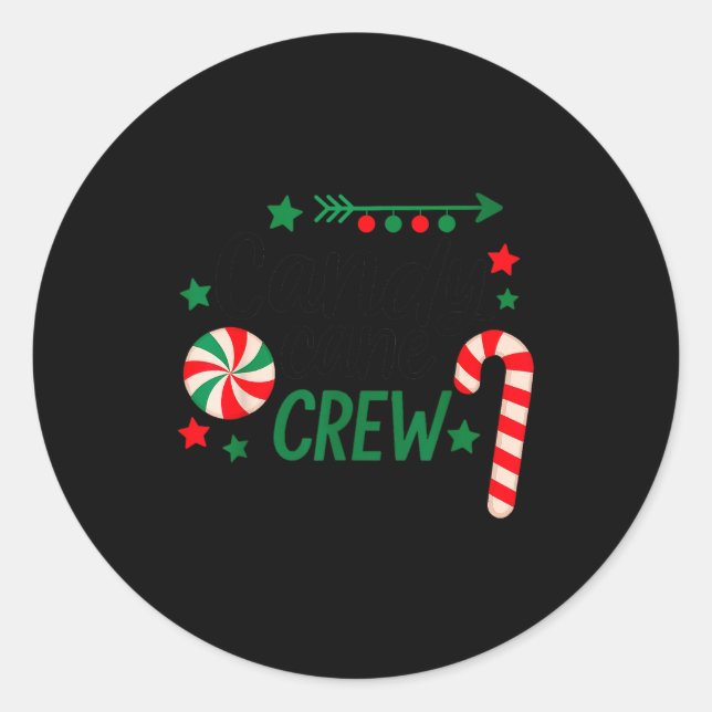 Christmas Candy Cane Crew Shirt Women Girls Boys K Classic Round Sticker (Front)