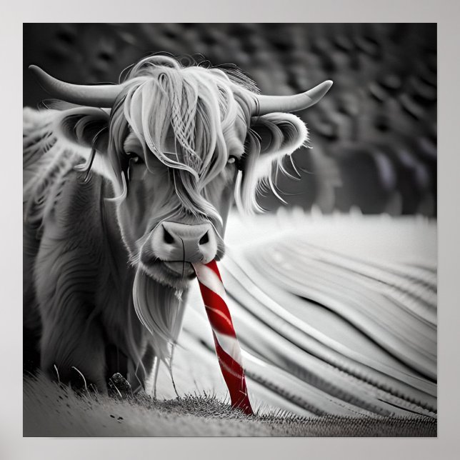 Christmas Candy Cane Critters Highland Cow Poster (Front)