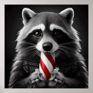 Christmas Candy Cane Critters Racoon Poster