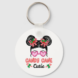 Christmas Candy Cane Cutie Messy Bun Girls Kids Xm Key Ring