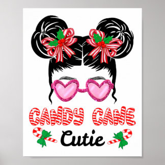 Christmas Candy Cane Cutie Messy Bun Girls Kids Xm Poster