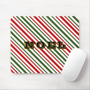 Christmas Candy Cane Diagonal Stripes Noel Wood F Mouse Mat