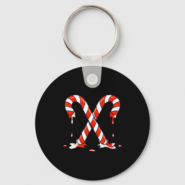 Christmas Candy Cane Drip Boys Girls Kids  Key Ring (Front)