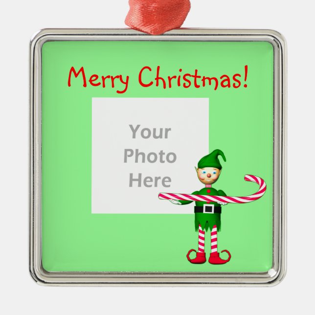 Christmas Candy Cane Elf (photo frame) Metal Tree Decoration (Front)