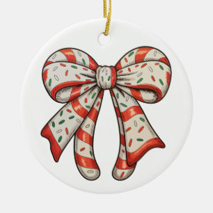 Christmas Candy Cane Girly Coquette Bow Xmas Ceramic Tree Decoration