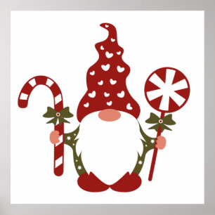 Christmas Candy Cane Gnome Poster
