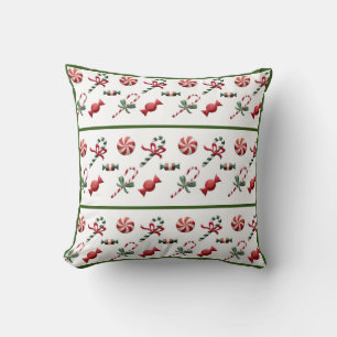 Christmas Candy Cane Green White Traditional Cushion