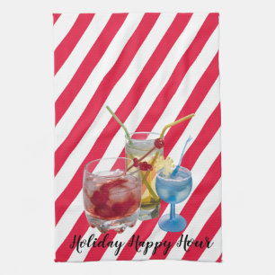 Christmas candy cane happy hour tea towel