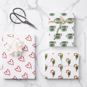 Christmas Candy Cane Heart Cocoa Holiday Fun Wrapping Paper Sheet