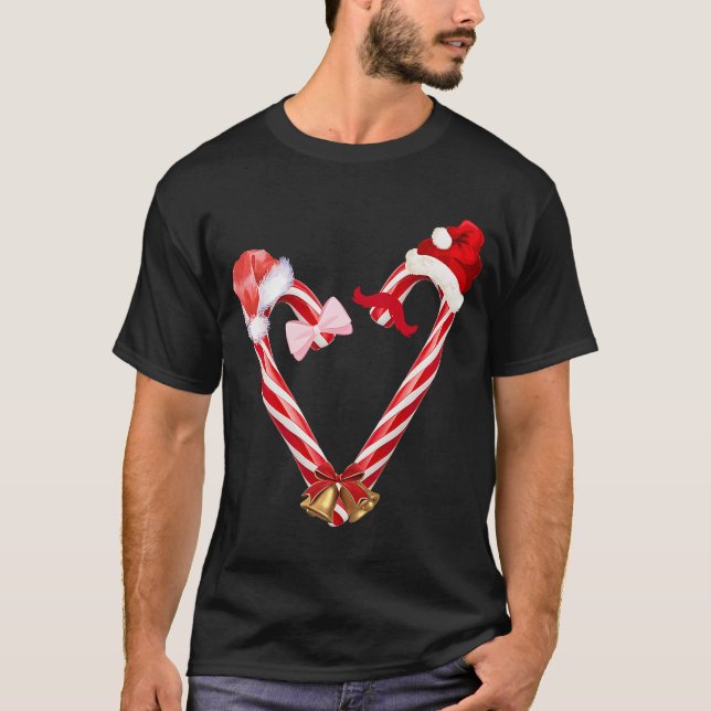 Christmas Candy Cane Heart for Men Women Sweethear T-Shirt (Front)