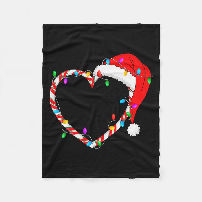 Christmas Candy Cane Heart Funny Love Candy Men Wo Fleece Blanket (Front)