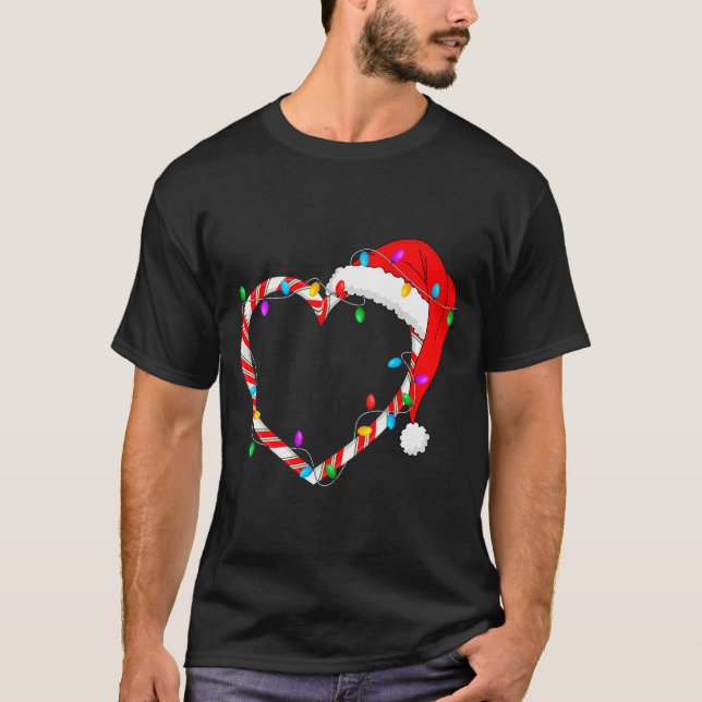 Christmas Candy Cane Heart Funny Love Candy Men Wo T-Shirt (Front)