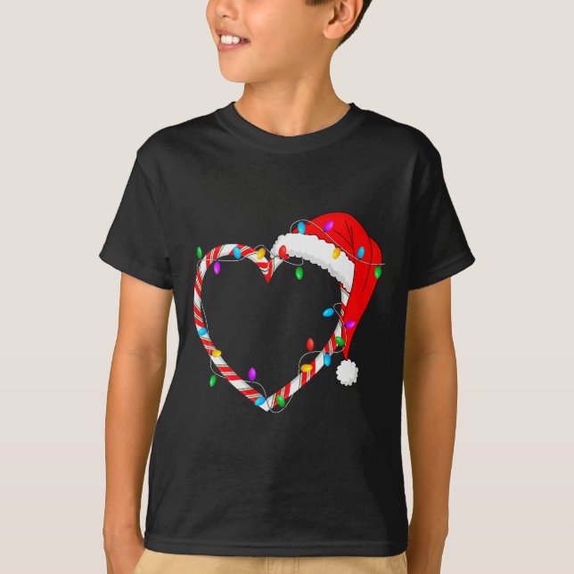 Christmas Candy Cane Heart Funny Love Candy Men Wo T-Shirt (Front)