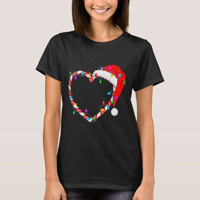 Christmas Candy Cane Heart Funny Love Candy Men Wo T-Shirt (Front)