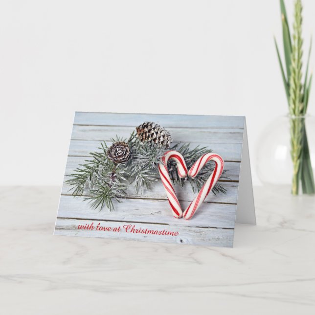 Christmas candy cane heart holiday card (Front)