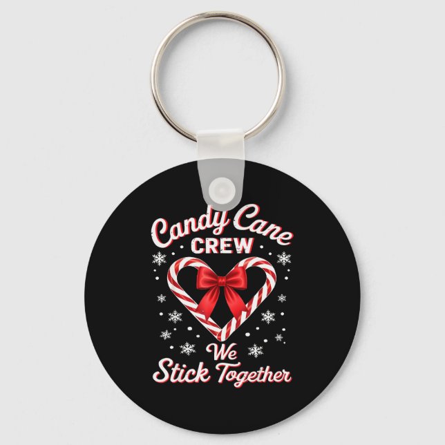 Christmas Candy Cane Heart Holiday Family Matching Key Ring (Front)