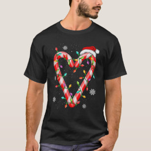 Christmas Candy Cane Heart Santa Hat Xmas Lights H T-Shirt